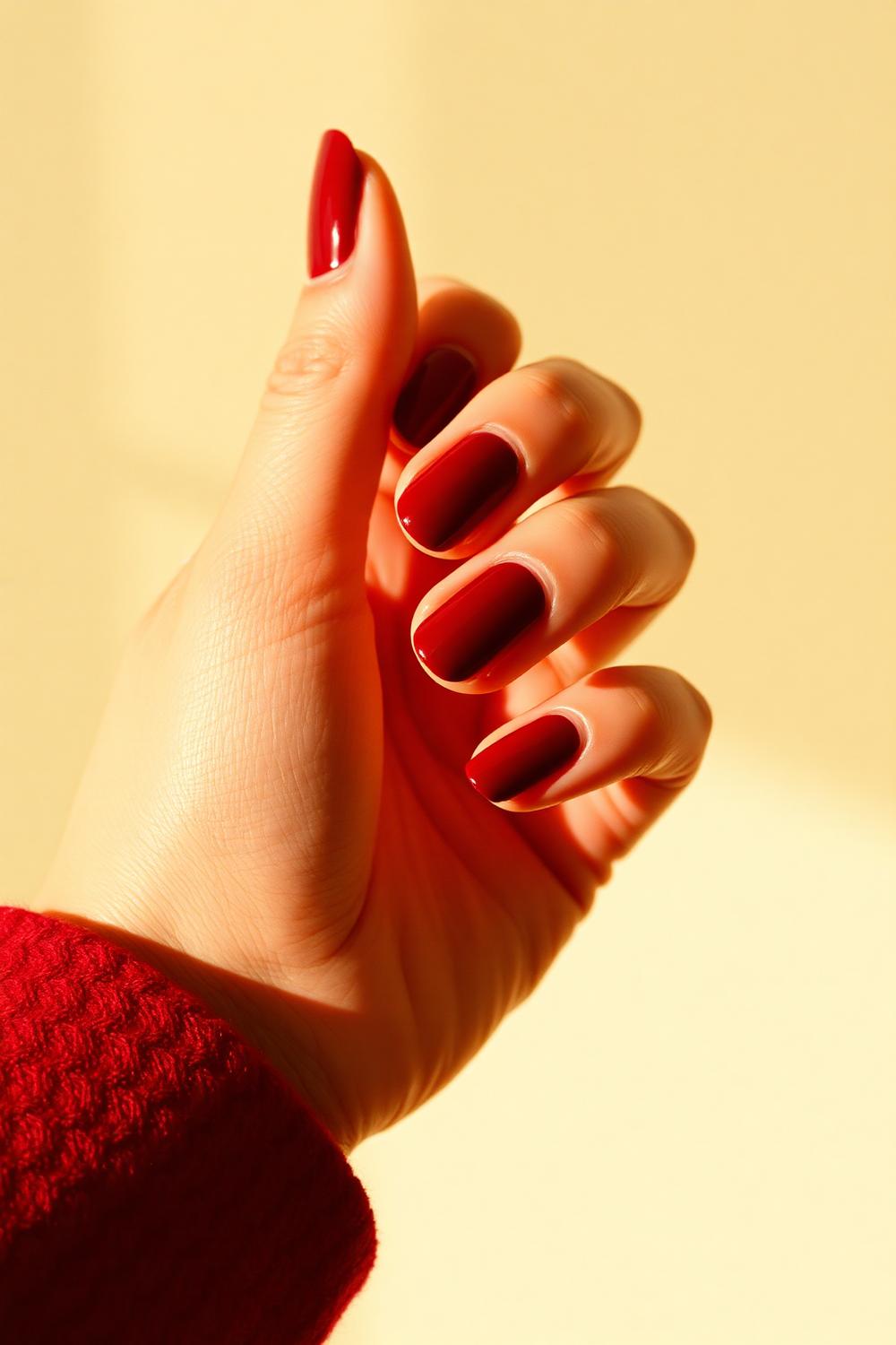Farbige Nagellook-Inspiration in tiefem Rot